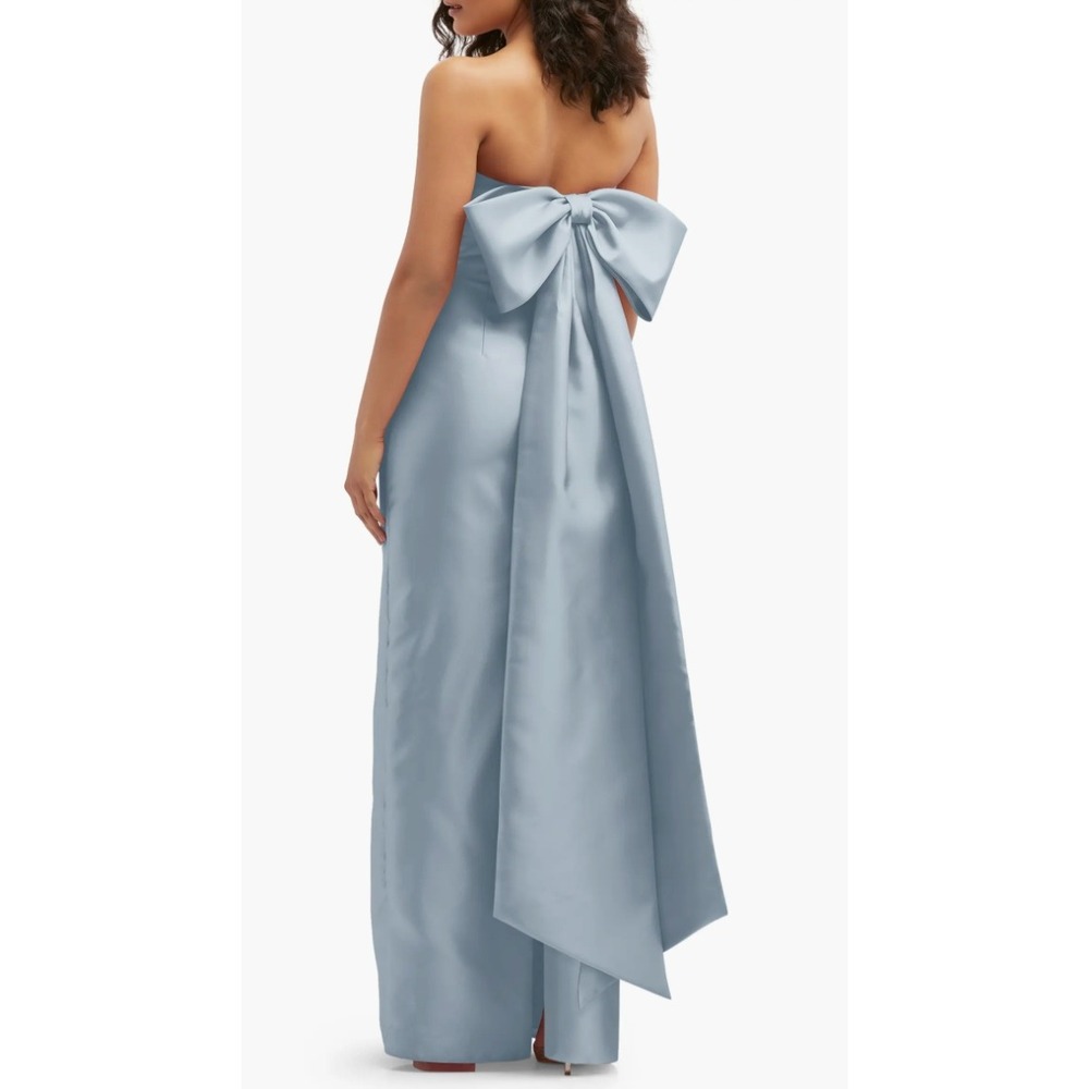 Alfred Sung Mist Blue Strapless Bow Back Satin Column Gown Size 0R NWOT
